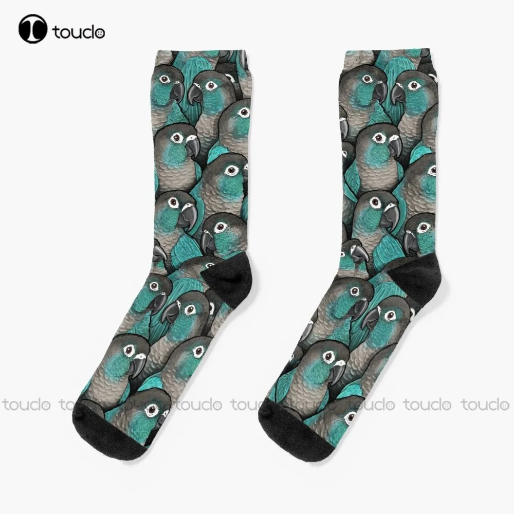 

Turquoise Green-Cheeked Conures Socks Warm Socks Personalized Custom Unisex Adult Teen Youth Socks 360° Digital Print