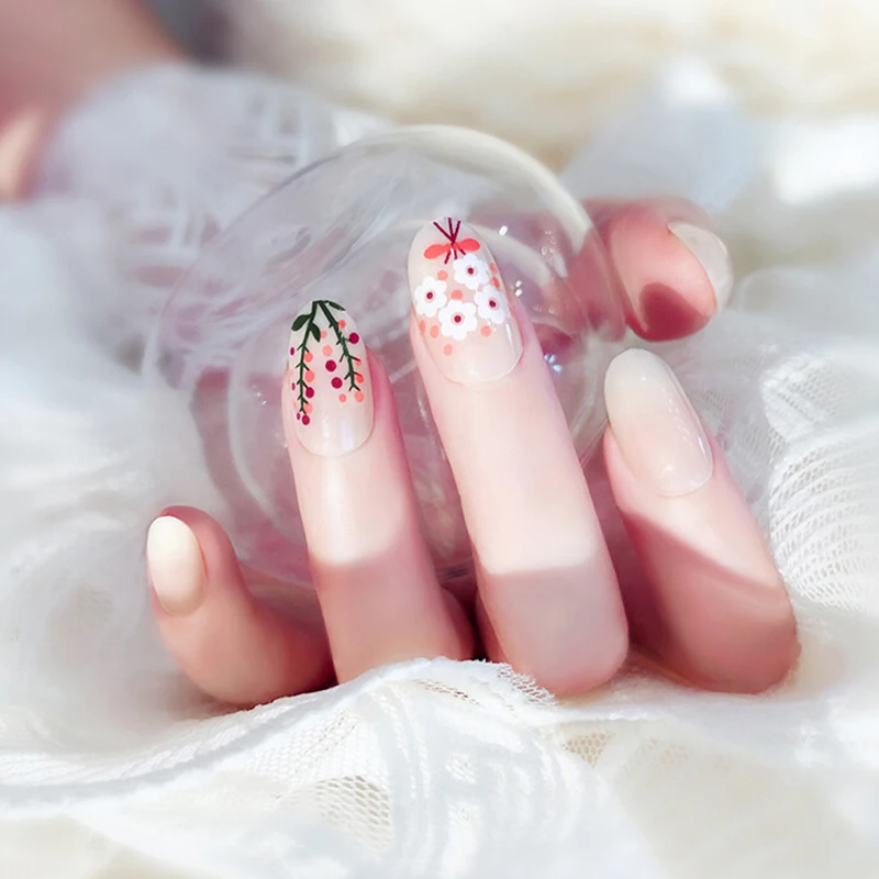 Useful Fashion 24Pcs False Full Nails Tips DIY Art Tools Acrylic French Printing Flowers Fake Finger Manicure Beauty Party Gift