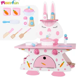 Jouet interactif éducatif Parent enfant, Puzzle créatif en bois, grande Simulation, dessin animé lapin, ensemble de cuisine en bois, cadeau 