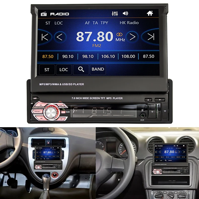 Авто Выдвижной 1 Din 7 дюймов автомобильное радио Hd Touch-Sn Mp5 плеер Bluetooth Радио Usb Tf Fm