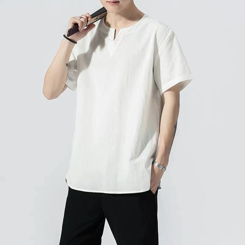 Plus size Men cotton Linen Short Sleeve 