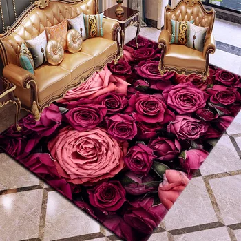 

3D Printing Rose Flower Carpet Rugs Multicolor Pink Red Room Living Wedding Mats Carpets Floor Anti-Slip Carpet Bedroom For