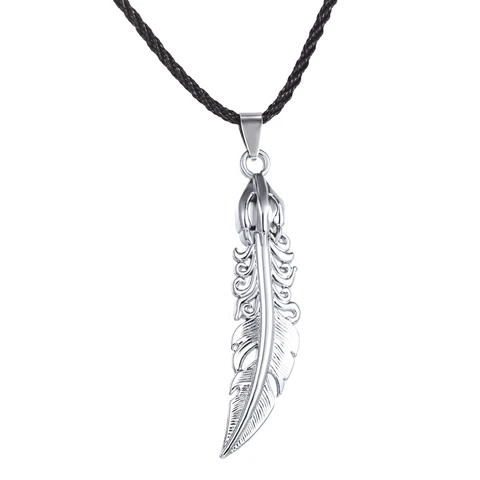 Simple Feather Pendant Men Necklace Vintage Punk Stainless Steel Leather Chain Necklace Personality Jewelry Male Gifts