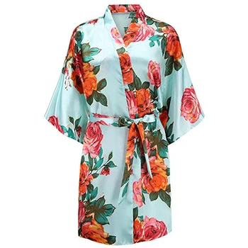 

Sexy Mini Print Flower Robe Women Stain Kimono Gown Female Casual Sleepwear Soft Half Sleeve Bathrobe Gown Home Wear