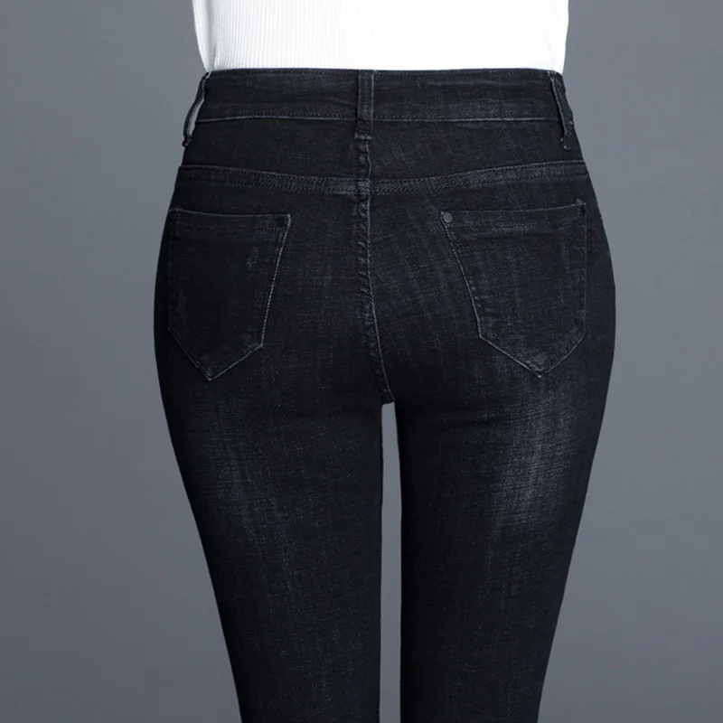 Осенние черные обтягивающие женские джинсы с высокой талией, женские джинсы размера плюс, женские джинсы с эффектом пуш-ап для мам, эластичные джинсовые брюки, женская одежда