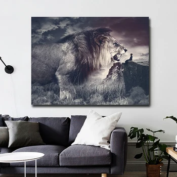 

Black White Africa Wild Animals Roaring Lion Canvas Paintings Posters and Prints Wall Art Pictures Living Room Home Decoration