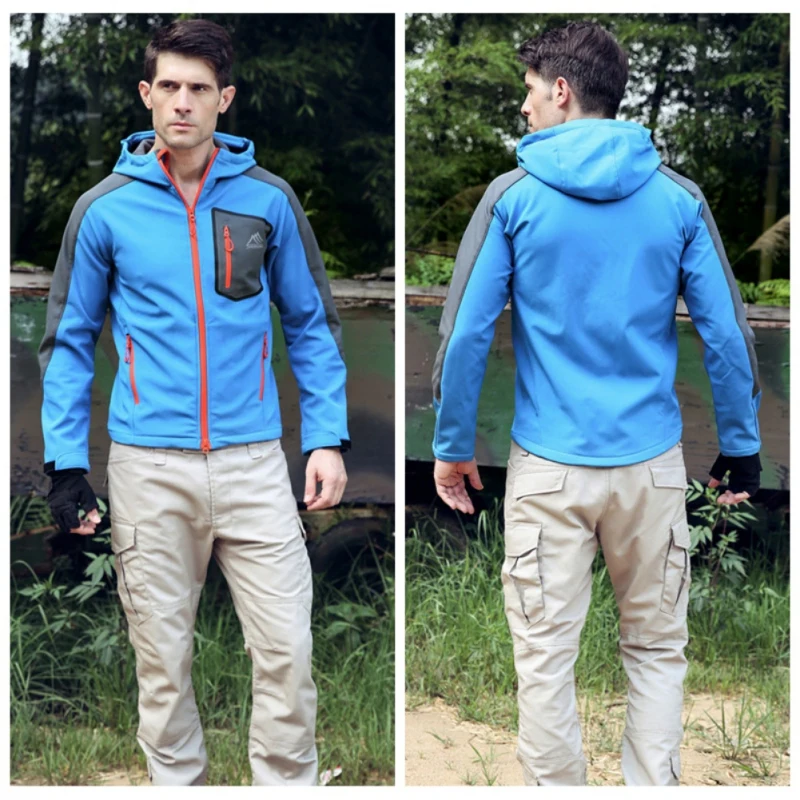 

Men Outdoor Jacket Waterproof Hooded Softshell Fleece Rain Coat Windbreaker Camping Trekking Sportswear