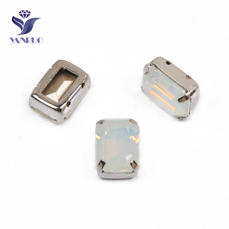 

YANRUO 4610 All Sizes White Opal Octagon Strass DIY Point Back Sew On Rhinestones Glass Sewing Crystals For Decoration