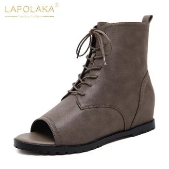 

Lapolaka Fashion Sale Leisure Height Increasing Top Quality Shoelaces Summer Boots Peep Toe women's Shoes Woman Sandal Female