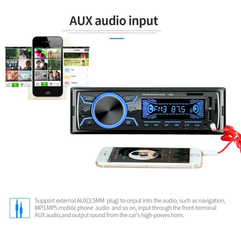 Автомобильный стерео аудио Bluetooth In-Dash Fm Aux вход приемник Tf 2 Usb Mp3 плеер