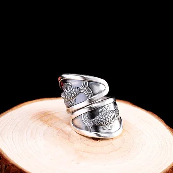 

999 Sterling Silver Ornament Women's Opening Small Koi Ring
