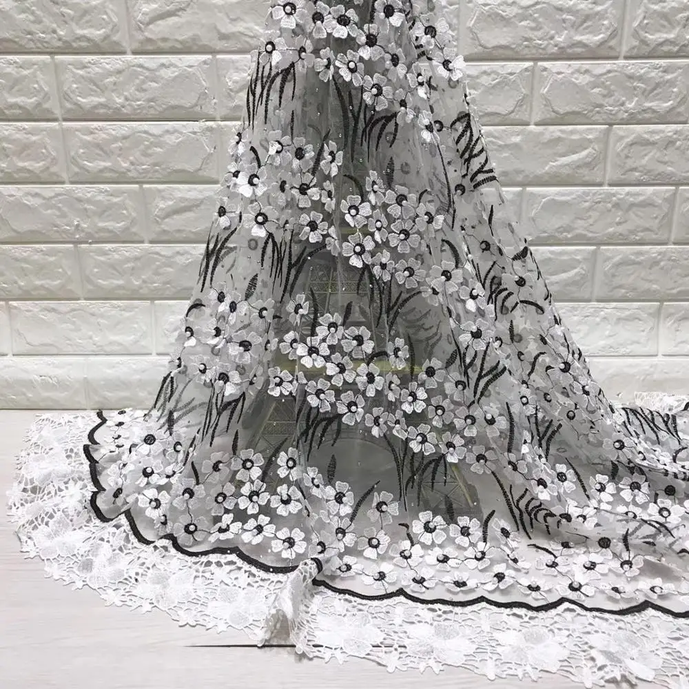 

New 3D Arrival African Lace Fabric Bead 2020 African Guipure French Tulle Lace Fabric with Stones For Christmas Wedding Dress