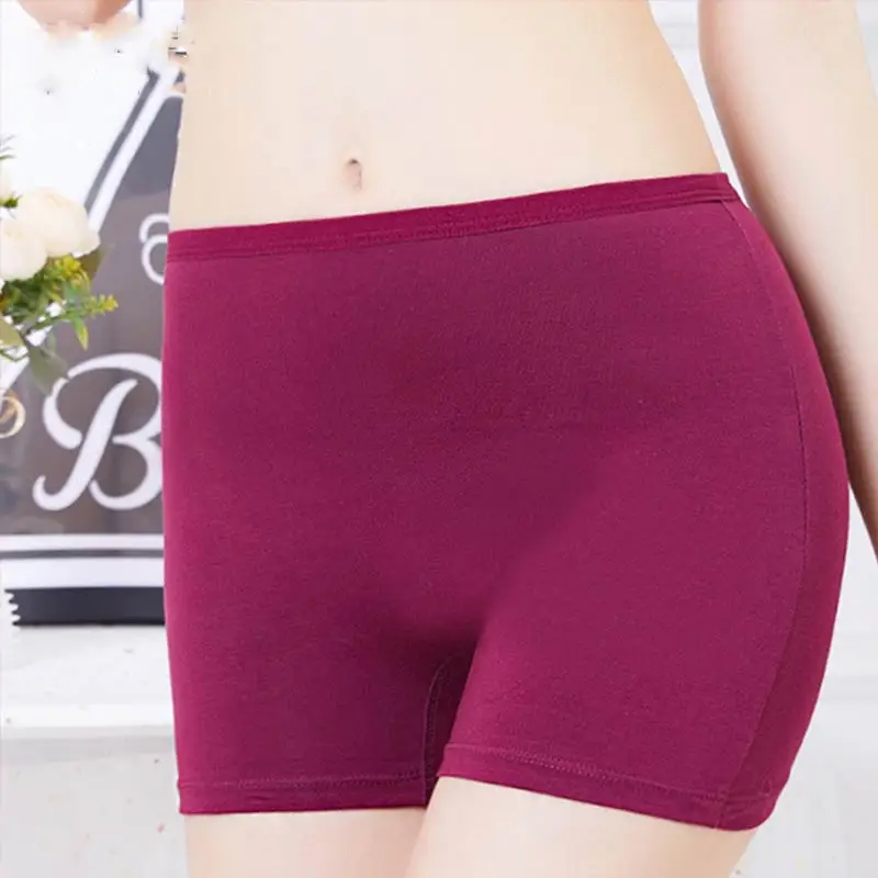 Plus Size Women Summer Safety Pants Seamless Stretchy Underwear Solid Color Cotton Breathable Boyshort