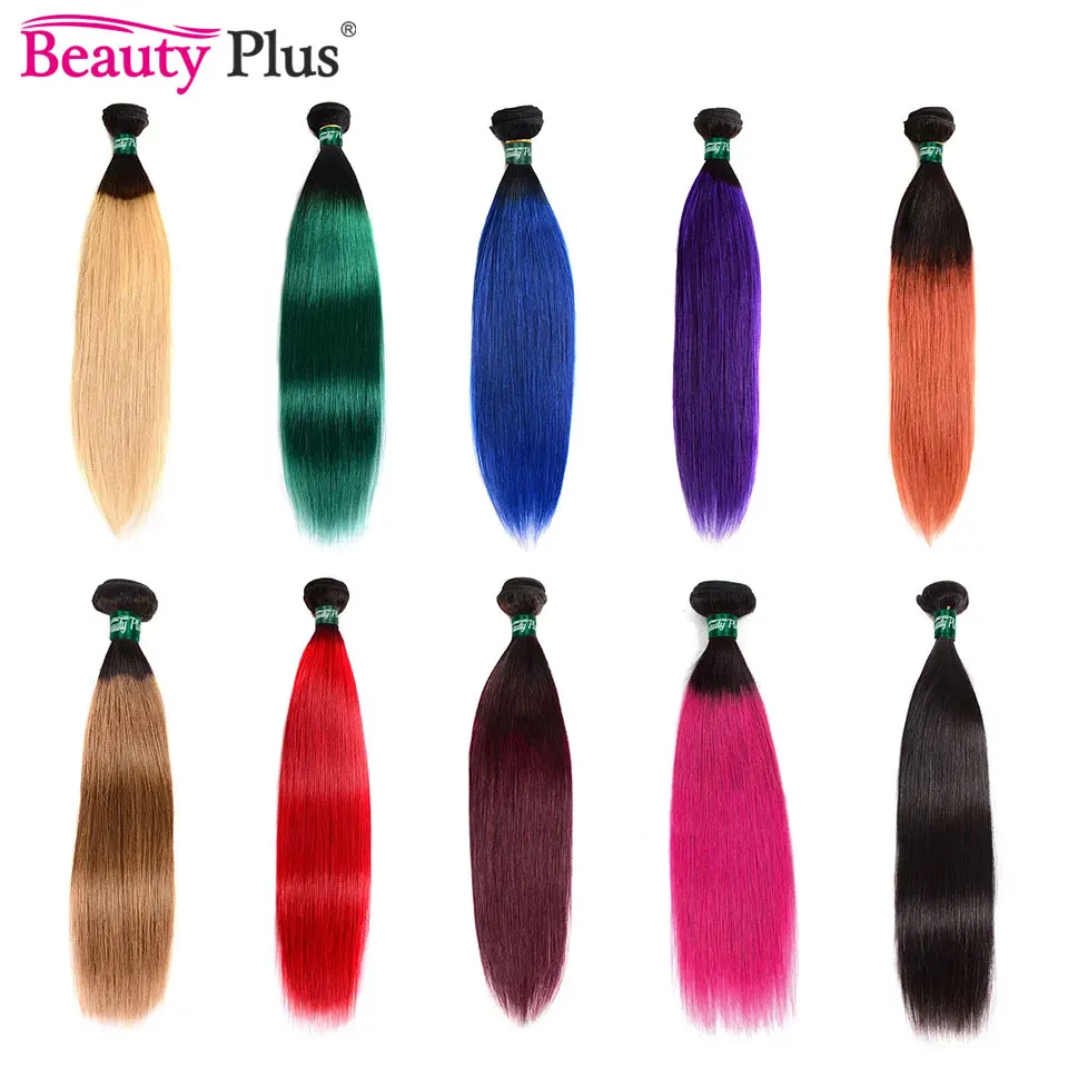 1 Bundle Deal Ombre Brazilian Straight Human Hair Weave Pre Colored 1B 99J Blue Green Purple Orange 30 Blonde Red 27 Hair Bundle