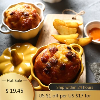 

Pumpkin Ceramic Bowl with Lid Ceramic Baked Stew Bowl Salad Mixing Bowl Creative Home Decorative Tableware Kitchen Baking Tools