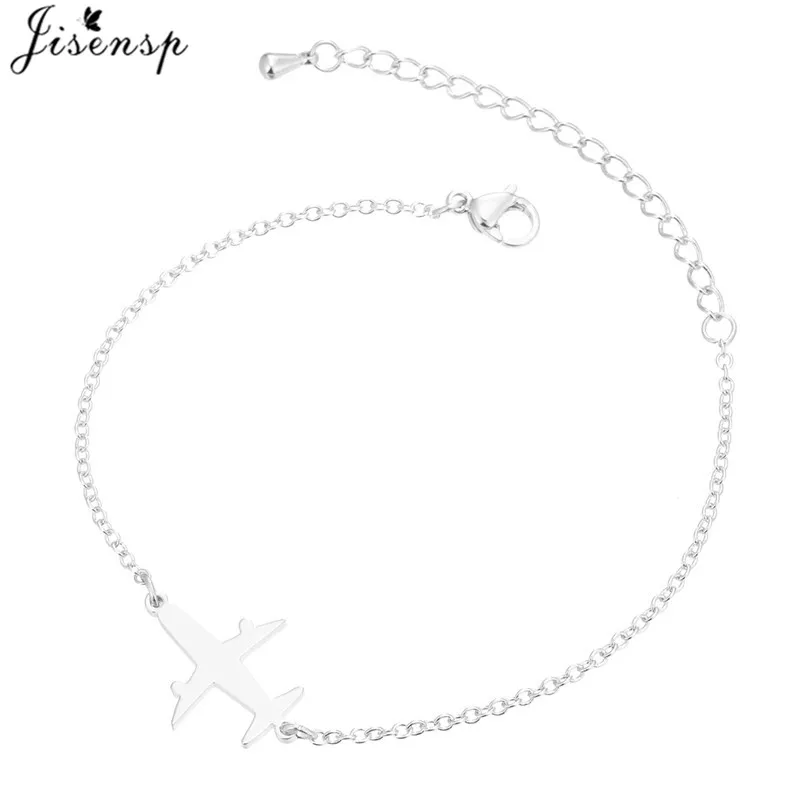 Jisensp, нержавеющая сталь, самолет, регулируемый, очаровательный браслет для женщин, милый, самолет, звено, цепочка, браслет, для улицы, путешествия, ювелирное изделие