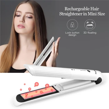 

CkeyiN 2 In 1 Wireless Ceramic Hair Curler Straightener USB Rechargeable Flat Iron Straightener Iron Hair Curling Styler Travel