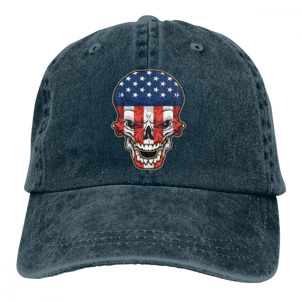 Череп с американским флагом Casquette черные унисекс Мужские Женские джинсовые бейсболка с ремешком кепки регулируемые Гольф папа шляпа