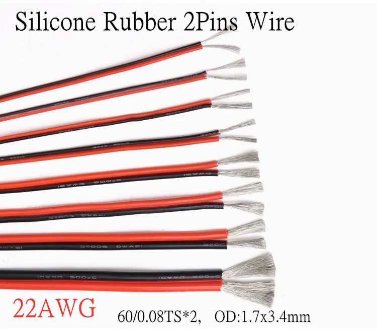 

1M 22AWG 2Pins Ultra Soft Silicone Rubber Copper Electric Wire Black Red LED Lighting Lamp DIY Connector Cable Extension Line