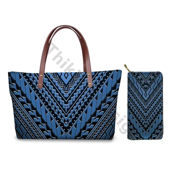 

Samoan Tribal Pattern Hand Bags Women 2pcs/set Handbag&Wallet Females Shoulder Bags 2020 New Arrival Sac Bandouliere Femme