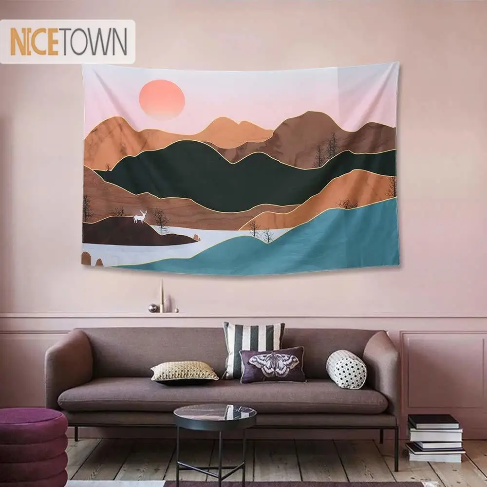 NICETOWN, горы, закат, природа, пейзаж, настенный гобеленовое постельное белье для комнаты, общежития, Декор, настенная ткань