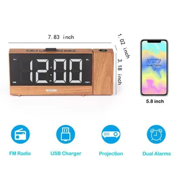 

Projection Alarm Clock 180 Degree Adjustable Projector FM Radio LED Display Digital Desk Watch Snooze Electronic Dual Alarms