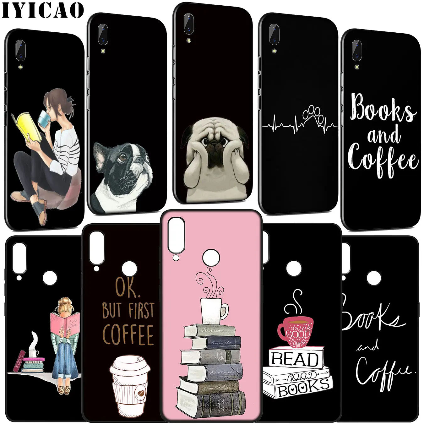 Books And Coffee dog Soft Phone Case for Huawei Y9 Y7 Y6 Prime 2019 2018 Honor 20 10 9 9X 8C 8X 8 Lite 7C 7X 7A Pro |