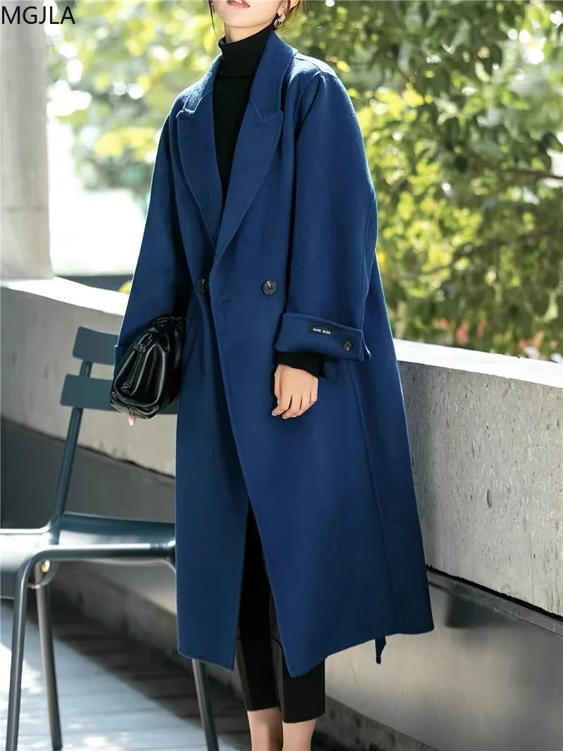 Blue Double Sided Cashmere Coat Women's Middle