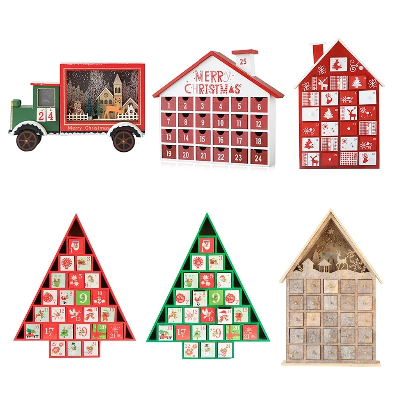Christmas Wooden Advent Calendar House with Storage Drawers LED Lighted  Countdown Number Ornament Holiday Home Decor _ - AliExpress Mobile