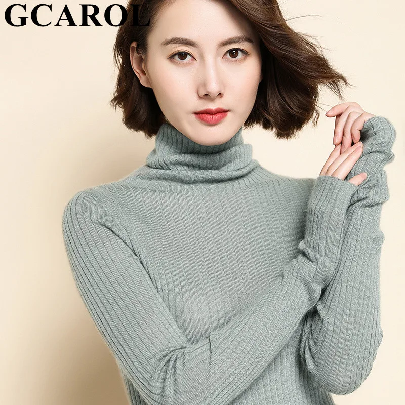 GCAROL, новинка, женский свитер с высоким воротом, в полоску, 30% шерсть, OL, минималистичный джемпер, Осень-зима, стрейчевый, базовый, трикотажный пуловер, S-2XL