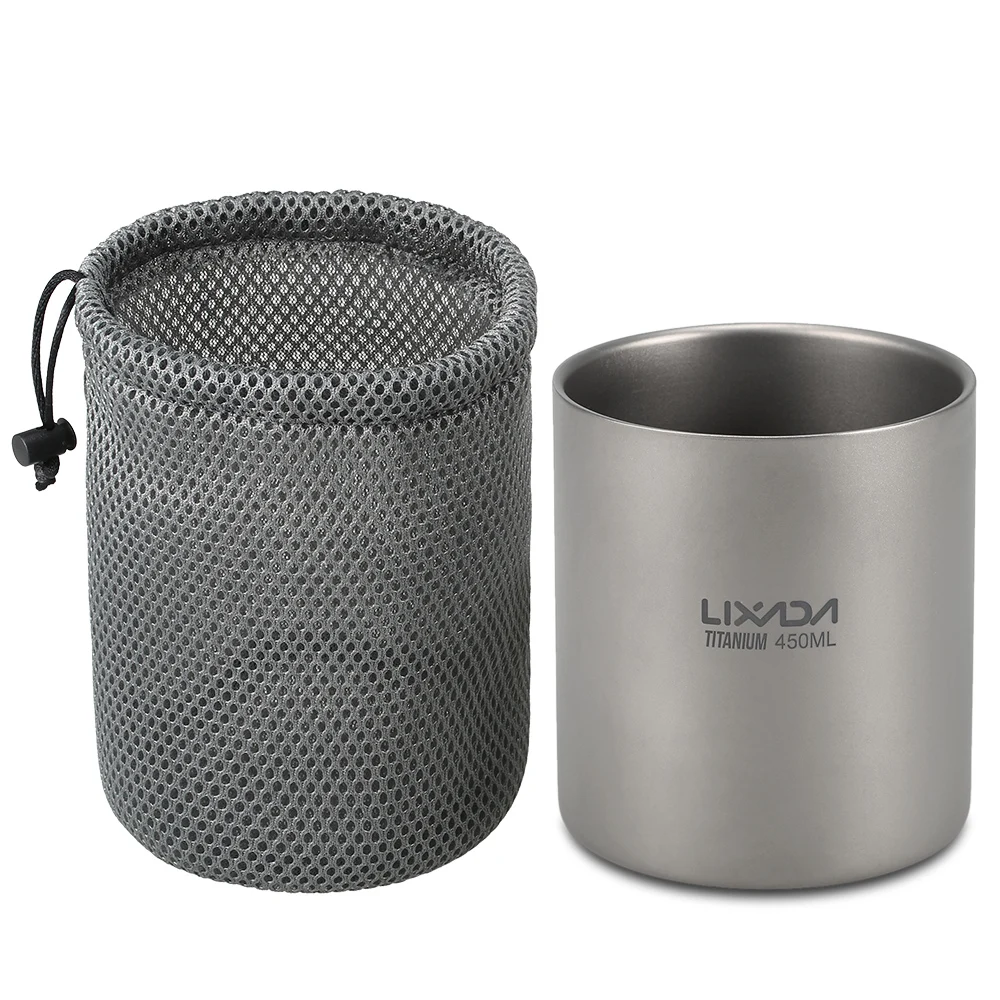 

Lixada 450ml Outdoor Camping Titanium Water Mug Camping Tableware Tea Coffee Pot Double Wall for Camping Equipment