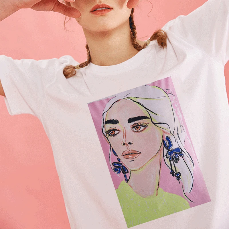 

Oil Painting Girl Vintage T Shirt Funny Vogue Tshirts Girl Cartoon Print Casual Short Sleeve Harajuku Lady's T-shirt Women Tops