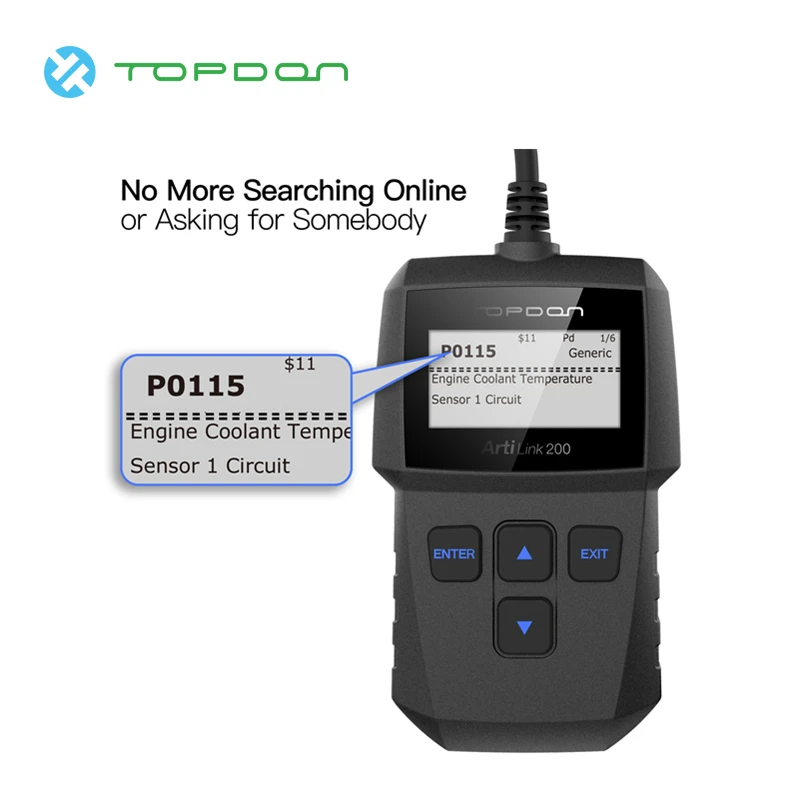 TOPDON arilsink 200 диагностический инструмент OBDII OBD2 сканер для проверки неисправности двигателя er AL200 считыватель кодов I/M тест на готовность выключение MIL