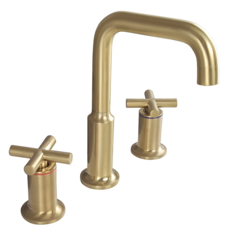 Brushed Gold Antique Retro Double handels Three-Hole Wash Basin Bathroom Sink Tap Faucet Hot and Cold Mixer