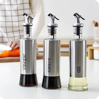 

Kitchen Items Glass Cooking Wine Bottle Leak-proof Stainless Steel Oil Pot Vinegar Pot Household Seasoning Soy Sauce Bottle