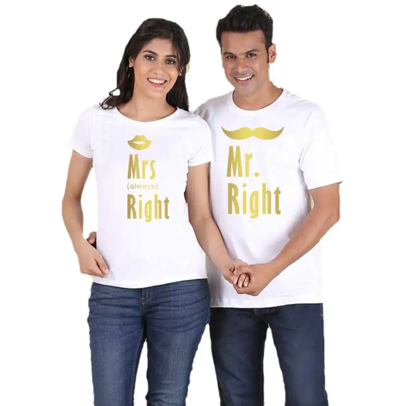 Mr. mrs. right, одинаковая футболка для влюбленных пар, хлопковая летняя футболка для мужчин и женщин с надписью «love» в Корейском стиле