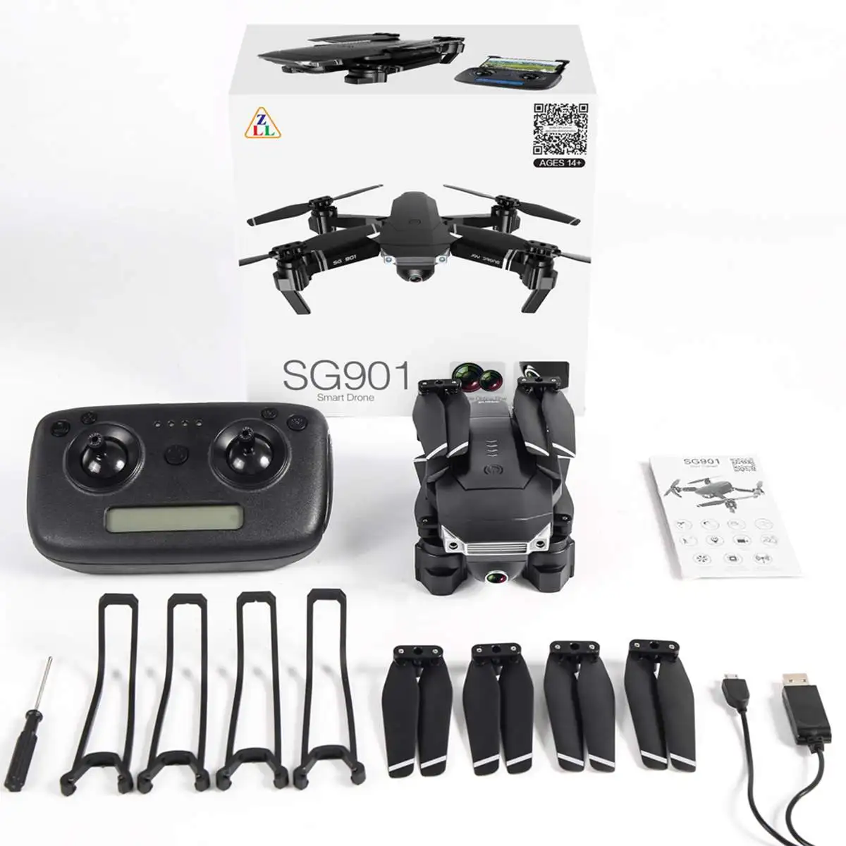 1 battery 1080P Box SG901 Camera Drone 4K HD Dual Camera Drones Follow Me Quadcopter FPV Profissional Professional GPS Long Battery Life dron - Цвет: 1 battery 1080P Box