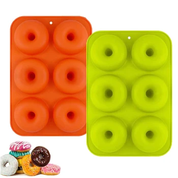 

2pcs 6-Cavity Donut Mold DIY Cake Mould Kitchen Tool Chocolate Biscuit Cake Mold Non-Stick Candy 3D Mold Silicone Donut Baking P