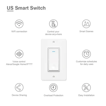 

AC100-240V 10A US Smart Light Switch WiFi APP Remote Control American Standard Smart Wall Light Switch for Alexa Google Home