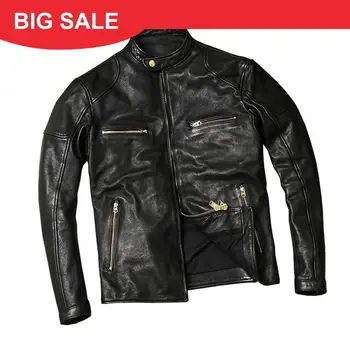 

2020 Black Men Slim Fit Biker's Leather Jacket Plus Size XXXL Genuine Sheepskin Autumn Short Natural Motorcycle Leather Coat