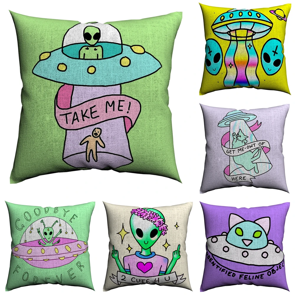 Подушка декоративная Alien Take Me 45x45 см из хлопка и льна|Наволочка| |