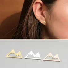Шикарное розовое золото, подарок, серьги-гвоздики, серебряный цвет, ювелирное изделие, Снежная гора, треугольная Подвеска для женщин, девушек, пик, простые трендовые серьги-гвоздики