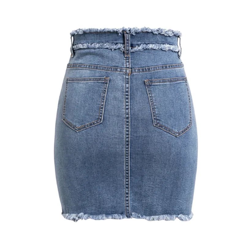 Sexy Pencil Denim Women Skirt Tassel High Waist Bodycon Mini Skirt Female Casual Streetwear Summer Blue Ladies Jeans Skirts 2019