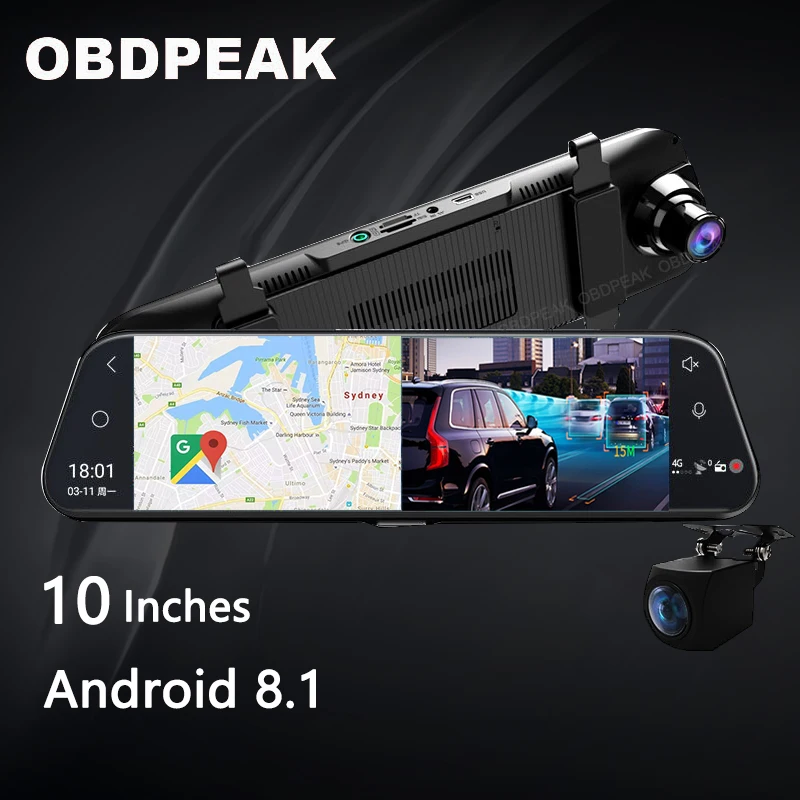Зеркало видеорегистратор ADAS 4G Android 10 дюймов Потоковое мультимедиа Автомобильное