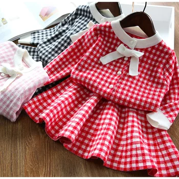 

HIPAC 2 PCS Baby Autumn Winter Girls Clothing Set Kids Cotton Cloths Children Shirt + Skirt Sweater Suit for Knitted 3T