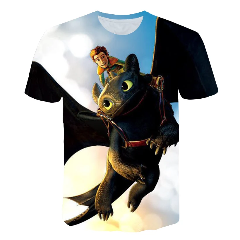 Летняя футболка для мальчиков детская футболка с надписью «How To Train You Dragon 3» футболка с 3D принтом для девочек, топы с рисунками, детская одежда - Цвет: picture color