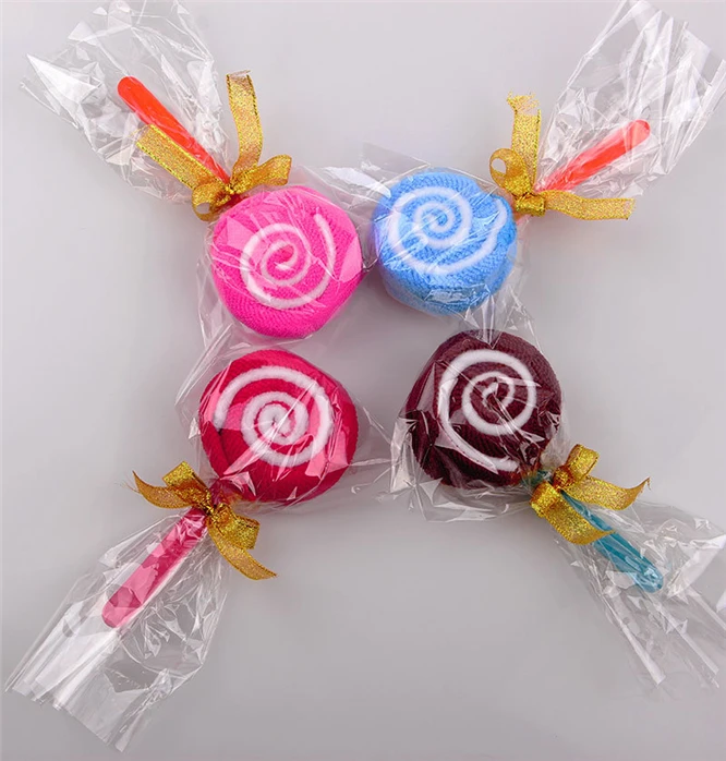 

50pcs Microfiber Mini Lollipop Shape Wash Cloth Cake Ornament Towel Present Wedding Party Favor Gift
