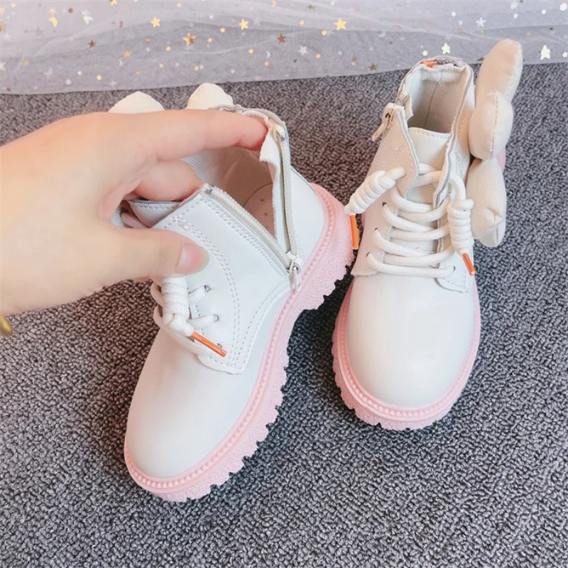 Kids 2021 Autumn Winter Girls Chelsea Ankle Boots Flower Pink Princess Fashion Shoes Children Shoes Thick Sole Platform -