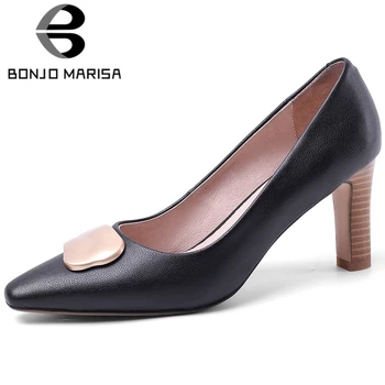 

BONJOMARISA Brand Design Female Genuine Leather Pumps Fashion Shallow High Heels Pumps Women 2020 Party Office Shoes Woman