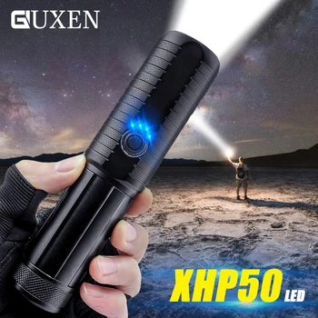 

Powerful 4-core XHP50 LED Flashlight with Power Display Camping Hunting Outdoor Lighting Waterproof Rechargeable Tactical Torch